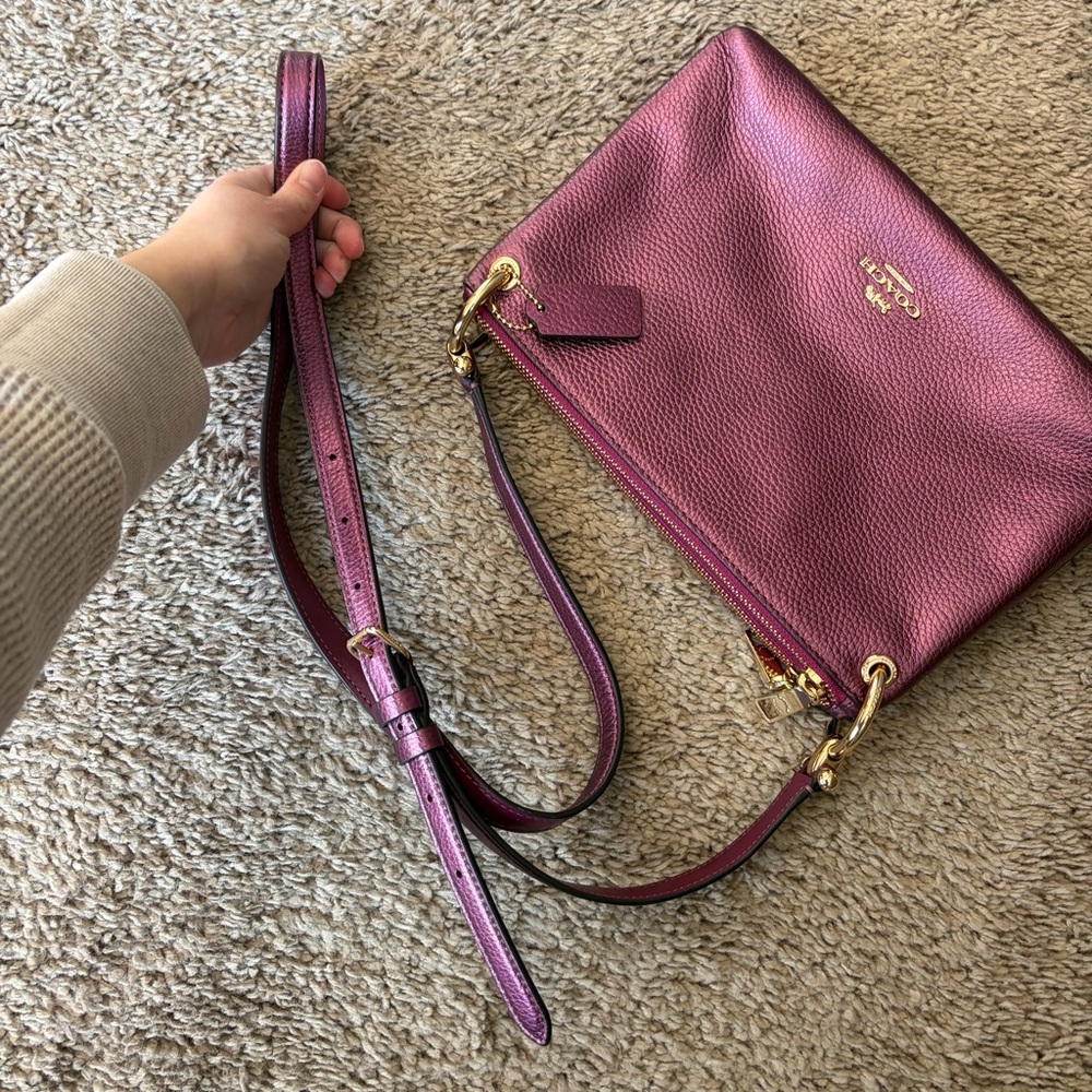 Coach Mia Crossbody Shoulder Bag In Leather Metallic Berry J1980-F80333 - Picture 10 of 11